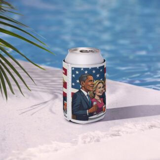 Inept Bargain Koozie mockup outside near a pool.