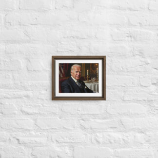 Joe Biden Portrait mockup on white brick wall.
