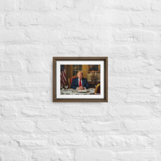 Donald Trump Portrait mockup on a white brick wall.