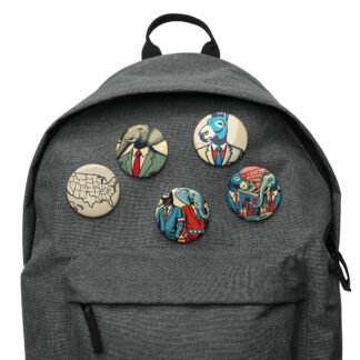 American Uniparty Ticket Pins Set mockup on a backpack.